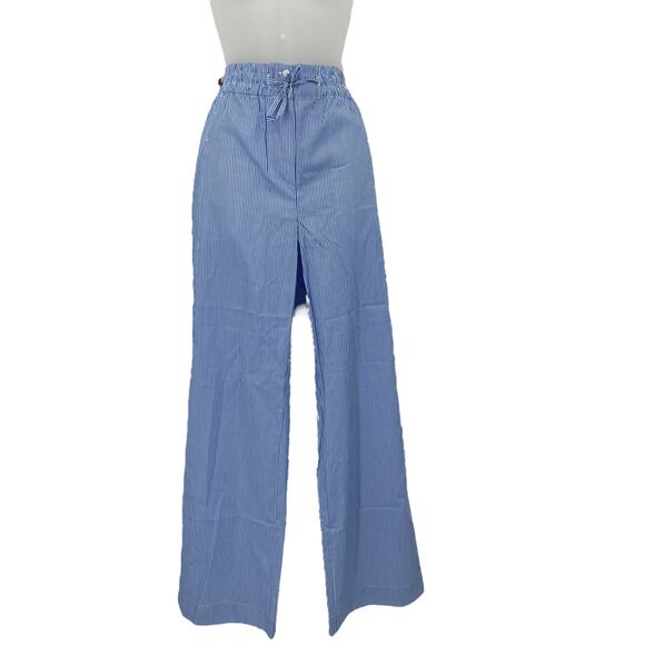 THAKOON Striped Straight Leg Trouser Blue White Drawstring High Waist Size 8 NEW - Picture 5 of 12